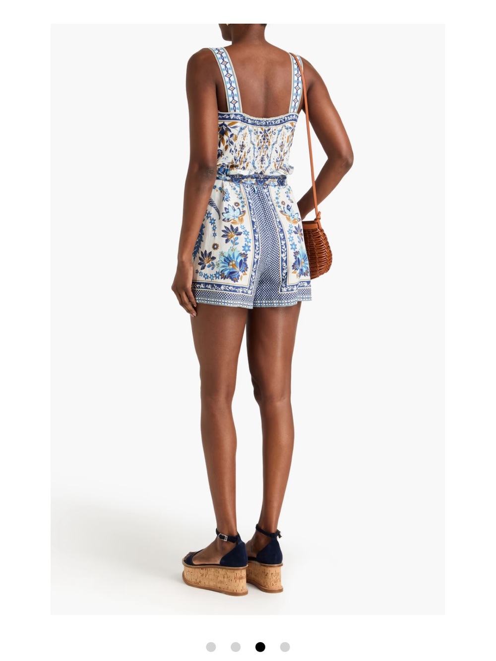 FARM Rio Blue, White & Gold Floral Belted Romper - Picture 3 of 3